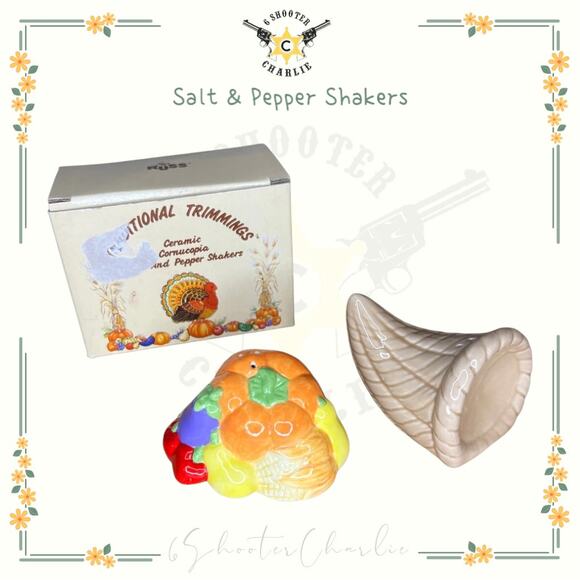 NIB Ceramic Traditional Cornucopia Salt and Pepper Shakers - Russ Berrie #15603 - Picture 1 of 7